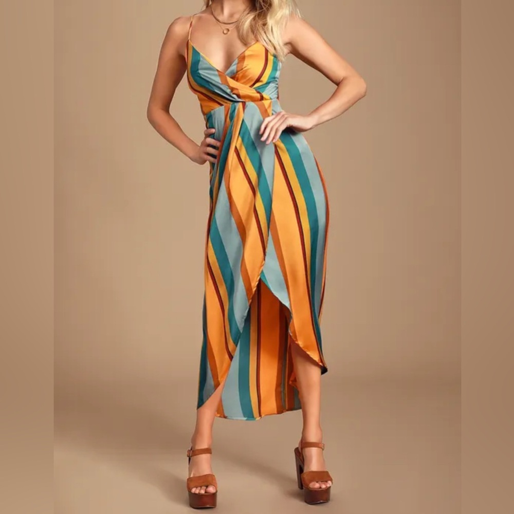 Lulus Colorful Strip Midi Dress Large